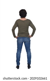 Rear View Of A Woman Hans On Hip On White Background