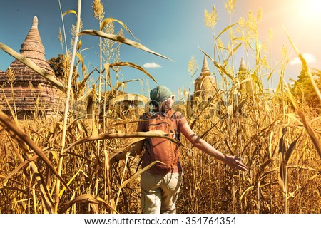 Similar – Image, Stock Photo Backpacker walks through the colourful autumn forest in the Hoge Kempen National Park in eastern Belgium. Wilderness in Flanders in November