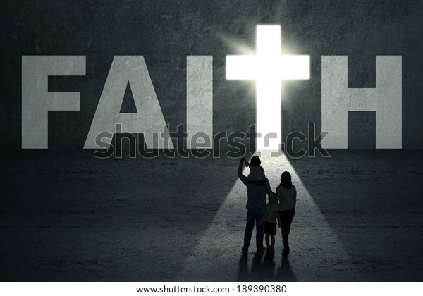 Rear View Young Christian Family Walking People Religion Stock
