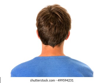 Rear View of the Young Man Isolated on the White Background