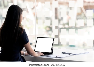 Rear View Young Woman Working On Stock Photo 2004810167 | Shutterstock