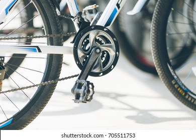 Rear Wheel Cassette From A Mountain Bike. Close Up Detailed View.