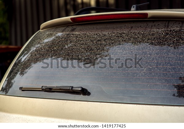 rear window wiper with dirty\
car.