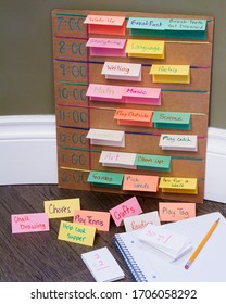 Rearrangable Homeschool Schedule To Organize The Day; School Routine With Subjects In Time Slots