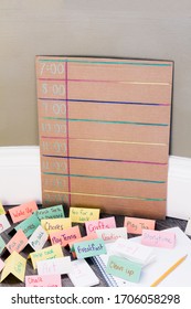 Rearrangable Homeschool Schedule To Organize The Day; School Routine With Subjects In Time Slots