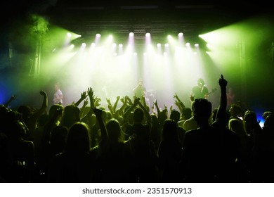 Rear-view of a cheering crowd at a music concert-This concert was created for the sole purpose of this photo shoot, featuring 300 models and 3 live bands. All people in this shoot are model released - Powered by Shutterstock