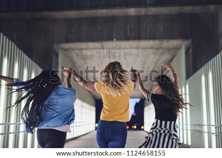 Similar – Image, Stock Photo Young woman arms raised enjoying the fresh air in green forest