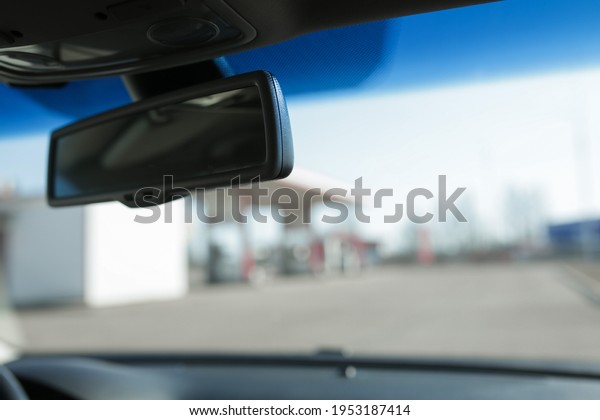 Rearview mirror inside the\
car.