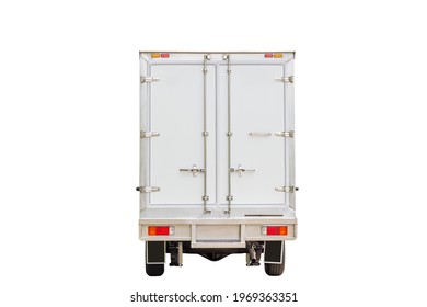 Rearview White Delivery Van With Clipping Path On White Background, Cargo Van Delivery Truck Vehicle Template Mockup