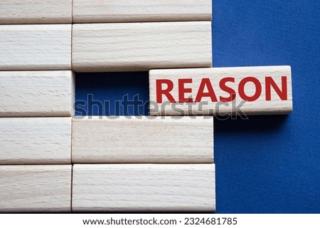 Reason symbol. Concept word Reason on wooden blocks. Beautiful deep blue background. Business and Reason concept. Copy space.