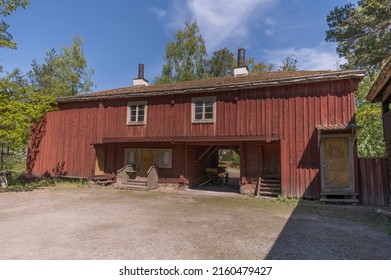 Rebuilt Old Red Wood House In A Park A Sunny Day In Stockholm, Sweden 2022-05-23