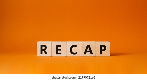 Recap symbol. Wooden cubes with word Recap. Beautiful orange background. Recap concept. Copy space. - Shutterstock ID 2199072163