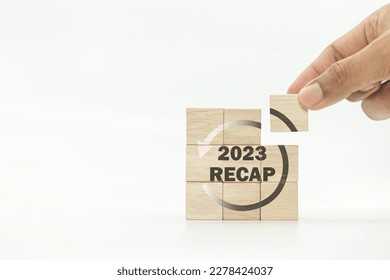 RECAP word icon on wooden cubes on white background and copy space. 2023 Recap economy, business, financial concept. For business planning.  - Shutterstock ID 2278424037