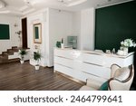 Reception of a beauty salon in a modern style with white chair