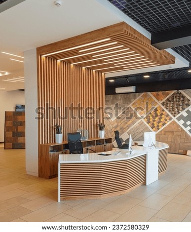 Reception with ceiling lights for small shop, showroom