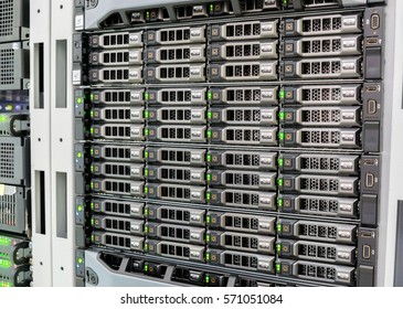 Reception with operating servers located in data center server room.