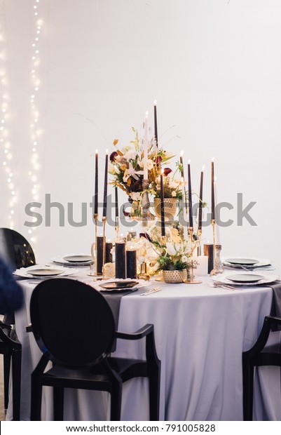 Reception Table Decorated By Candles On Stock Photo Edit Now