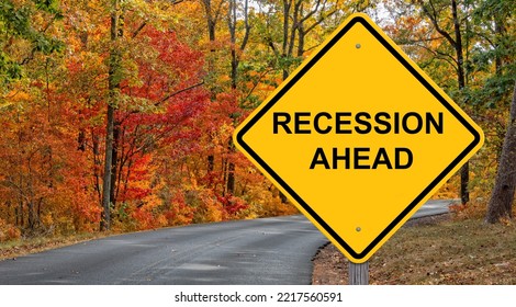 Recession Ahead Caution Sign Autumn Background