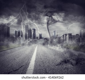 Recession Concept With Storm In A City