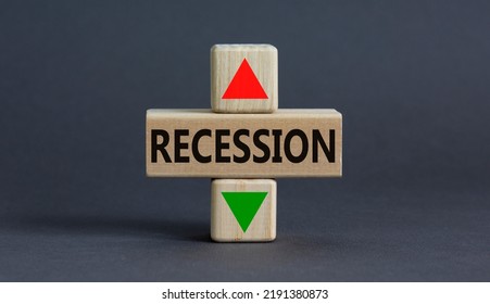 Recession up or down symbol. Concept word Recession and up and down arrow on wooden blocks on a beautiful grey background. Business and recession fears concept. Copy space. - Shutterstock ID 2191380873