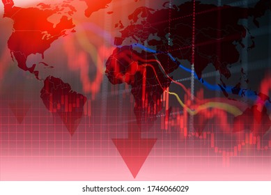 Recession Economy Stock Crash Red Market Trade War Economic World Financial / Business And Stock Crisis And Markets Down Because Of Pandemic Coronavirus COVID-2019 Or Relationship Usa China