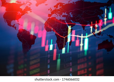 Recession Economy Stock Crash Red Market Trade War Economic World Financial / Business And Stock Crisis And Markets Down Because Of Pandemic Coronavirus COVID-2019 Or Relationship Usa China