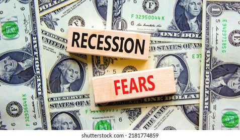 Recession fears symbol. Concept words Recession fears on wooden blocks on a beautiful background from dollar bills. Business and recession fears concept. Copy space. - Shutterstock ID 2181774859