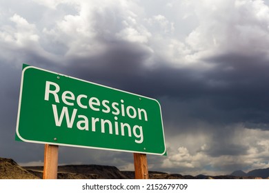 Recession Warning Green Road Sign Over Dramatic Clouds and Sky. - Shutterstock ID 2152679709