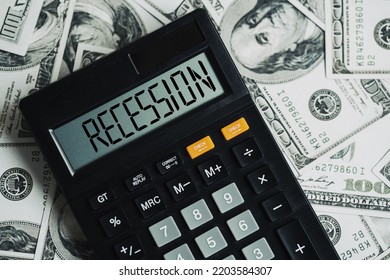 RECESSION Word On Calculator In Idea For FED Consider Interest Rate Hike, World Economics And Inflation Control, US Dollar Inflation
