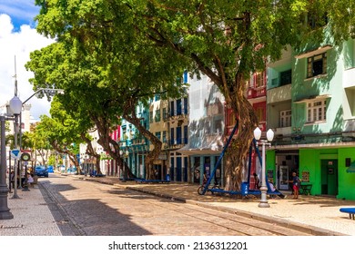 Recife - Pernambuco - Brasil - NOV 17 2021: Partial View Of Bom Jesus Street