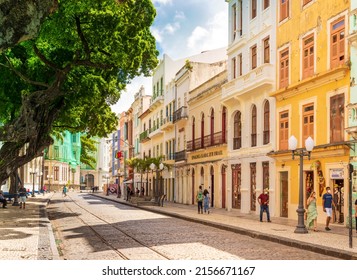 Recife - Pernambuco - Brasil - NOV 19 2021: Partial View Of Bom Jesus Street