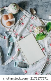 Recipe Book Mockup On Kitchen Table With Kitchen Utensils In Vintage Style