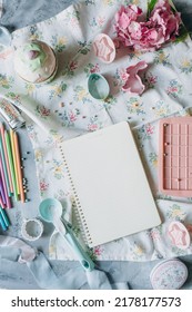 Recipe Book Mockup On Kitchen Table With Kitchen Utensils In Vintage Style