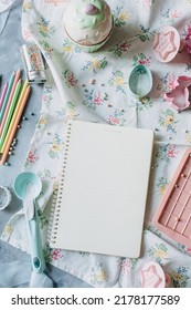 Recipe Book Mockup On Kitchen Table With Kitchen Utensils In Vintage Style