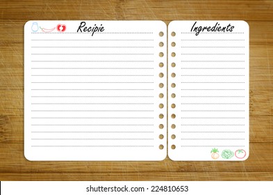 Recipe Page Template Design On Wooden Cutting Board