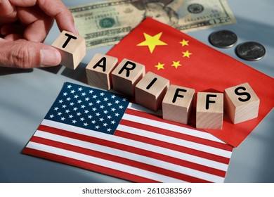 Reciprocal tariffs, trade war between The United state of America and China. Trump Trade Tariffs policy.