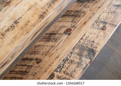 Reclaimed Wood Bench Detail In A Dining Room Set