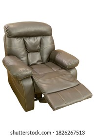 Recliner Brown Leather Theater TV Armchair, Isolated On A White Background.