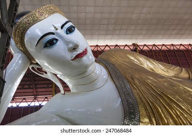 Reclining Budda In Chaukhtatgyi Paya. Yangon. Myanmar.