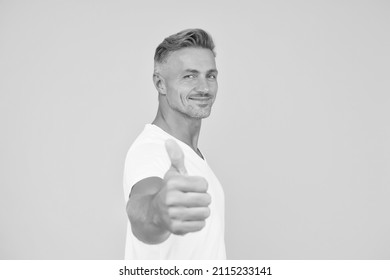 I Recommend This Product. Happy Guy Show Thumbs Up. Handsome Man Advertising Product. Presenting Product. Product Promotion. Sales And Marketing. Offering Best Benefits, Copy Space