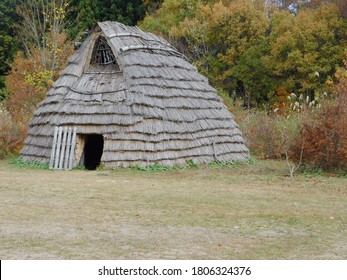 Reconstructed Jomon Pit House At Archaeology Site, Japan