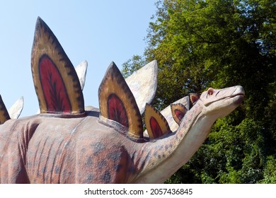 Reconstructed Life-size Animated Model Of A Dinosaur. TThe New One Largest Park Of Dinosaurs In Ukraine, Uman, August 24, 2021