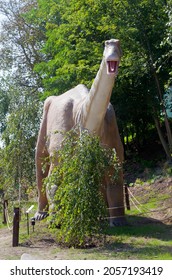 Reconstructed Life-size Animated Models Of A Dinosaur. The New One Largest Park Of Dinosaurs In Ukraine, Uman, August 24, 2021