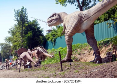 Reconstructed Life-size Animated Models Of A Dinosaur. The New One Largest Park Of Dinosaurs In Ukraine, Uman, August 24, 2021	