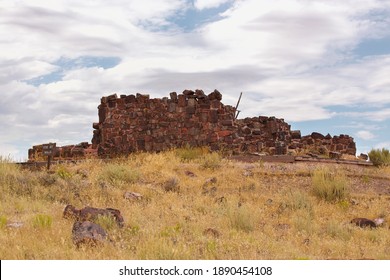 A Reconstructed Pueblo House Made Of Petrified Wood Pieces In Petrified National Forest. Agate House.