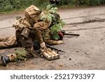 Reconstruction of battle from the Second World War. British paratrooper soldiers during combat.