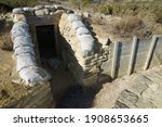 Reconstruction of a defensive position, named as George Orwell trench, used during the Spanish civil war in Alcubierre, Huesca province, Aragon in Spain.