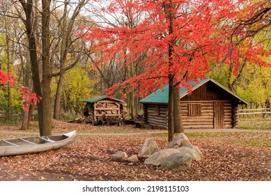 A Reconstruction Of A Log Maple Sugar Cabin In The Woods At The 1000 Island Environmental Center In Kaukauna, Wisconsin