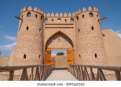 Reconstruction of Otrar city defence walls and fortress. Otyrar (Farab) ancient town, homeland of Al-Farabi. Archaeological excavations. Tourism, travel concept. Silk way history. 
