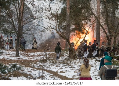 Reconstruction Of The War Of 1812 On The River Berezina. Napoleon

